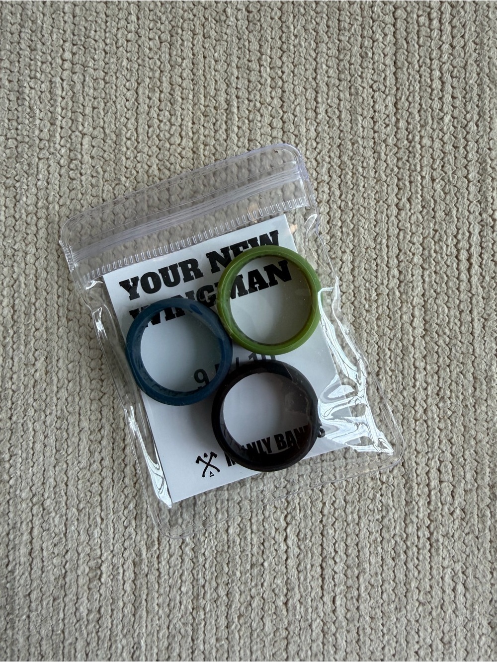 Men's Silicone Ring Set - Blue, Green, Black Size 10